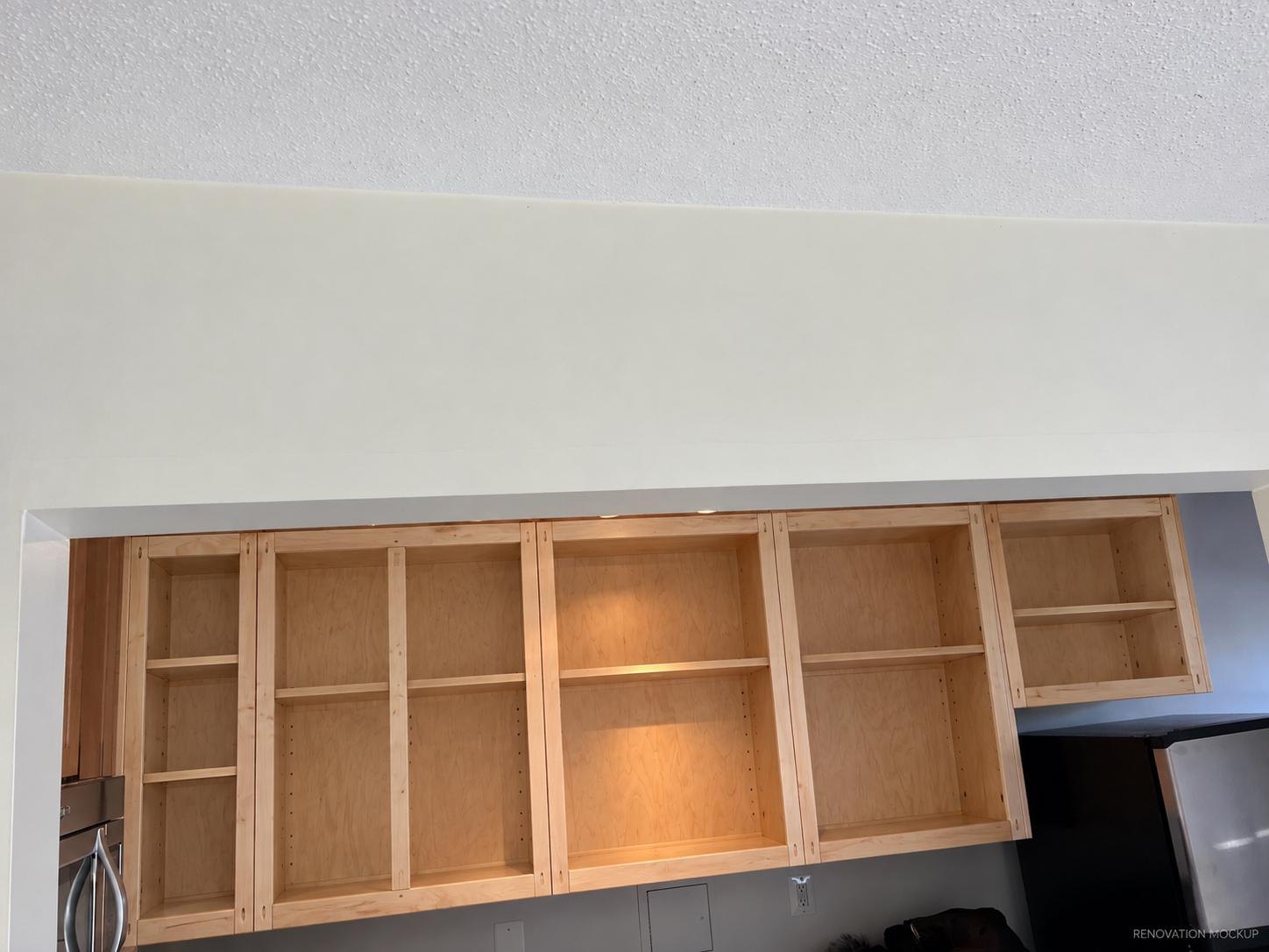 The cabinet boxes retained with the original doors removed.